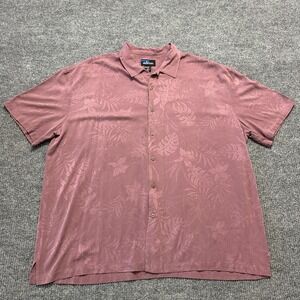 Adesso Mens Button Up Shirt Size 3X Big Hawaiian 100% Silk Short Sleeve